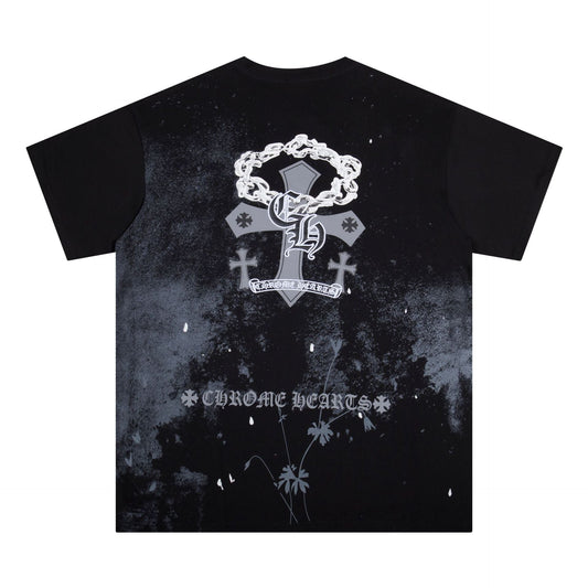 Chrome Heart T Shirts Starry Sky Inkjet Leather Short Sleeve T-Shirt