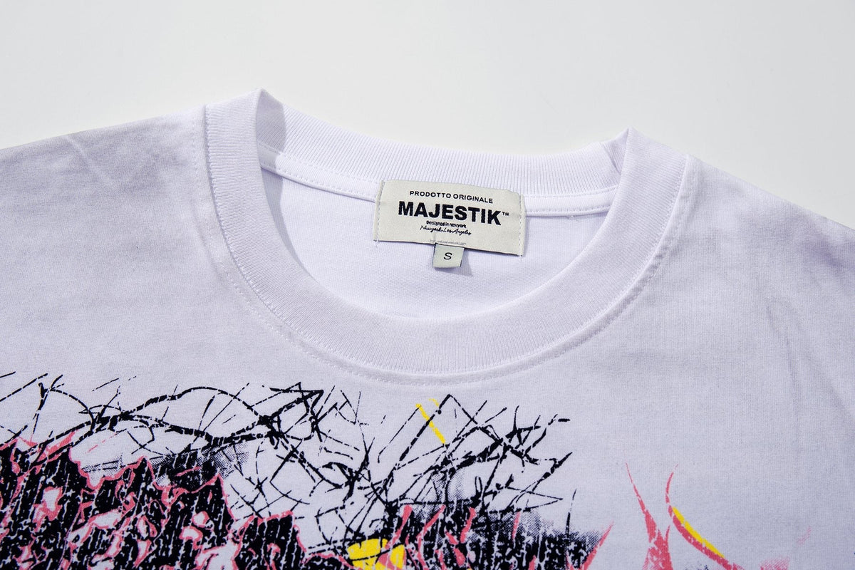 MAJESTIK Distressed Rhinestone Graphic T-Shirt ¡ª neck_label